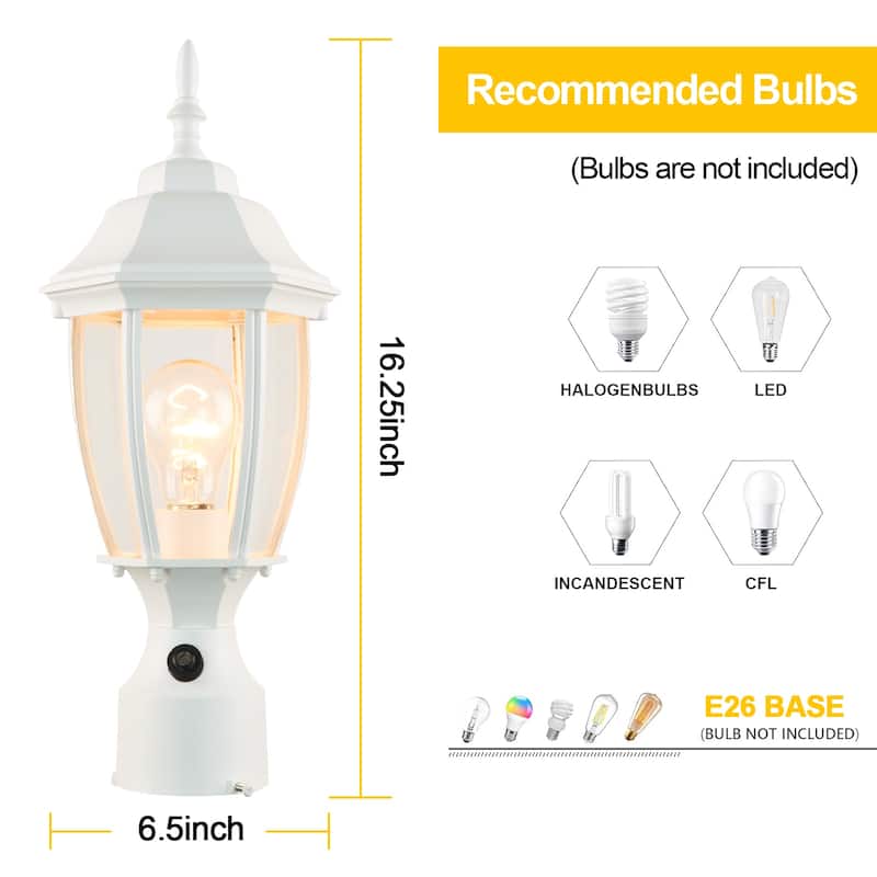 16" Post Light Fixture with Tempered Glass(2 Pack)