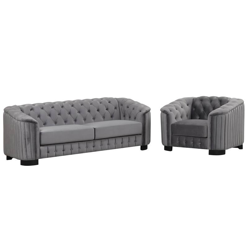 3-Piece 6-Seat Velvet Sofa Set (3+2+1) with Tufted Back & Rubber Wood Legs