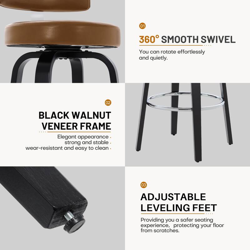 Upholstered Swivel Counter/ Bar Stools with T-Shaped Backrest