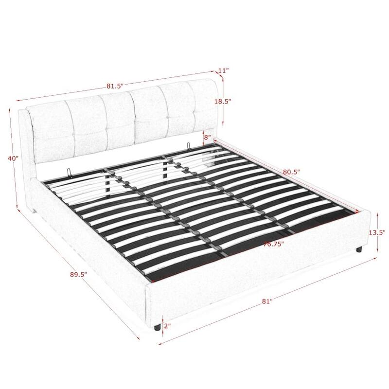 Modern King Size Chenille Storage Platform Bed with Upholstered Headboard