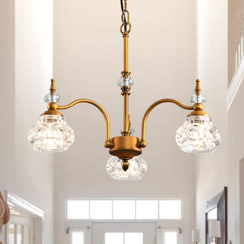 Modern 3-Light Pendant Lights with Crystal Glass Shade - Gold