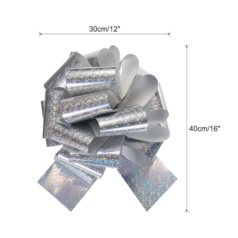 12 Inch Giant Large Pull Bow Big Glitter Metallic Car Bows Ribbon - Silver