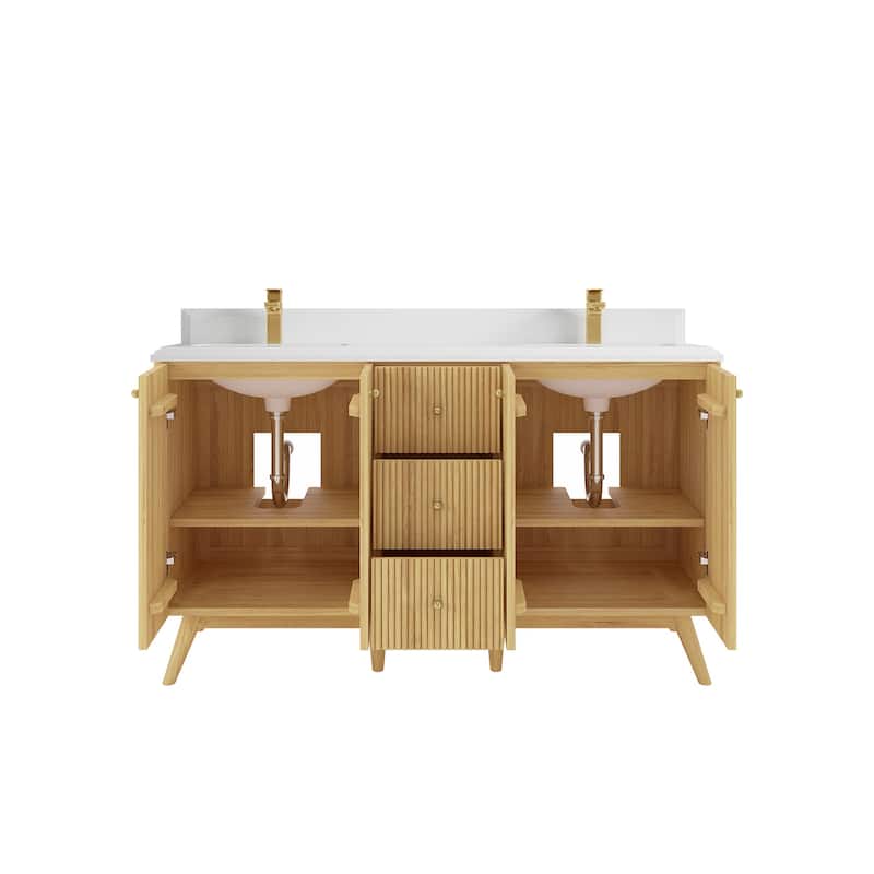 Willow Collections 60 in. W x 22 in. D Pasadena Solid Teak Double Sink Bathroom Vanity with Countertop