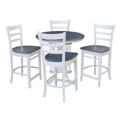 36 in Solid Wood Round Pedestal Gathering Height Dining Table with 4 Emily Counter Height Stools