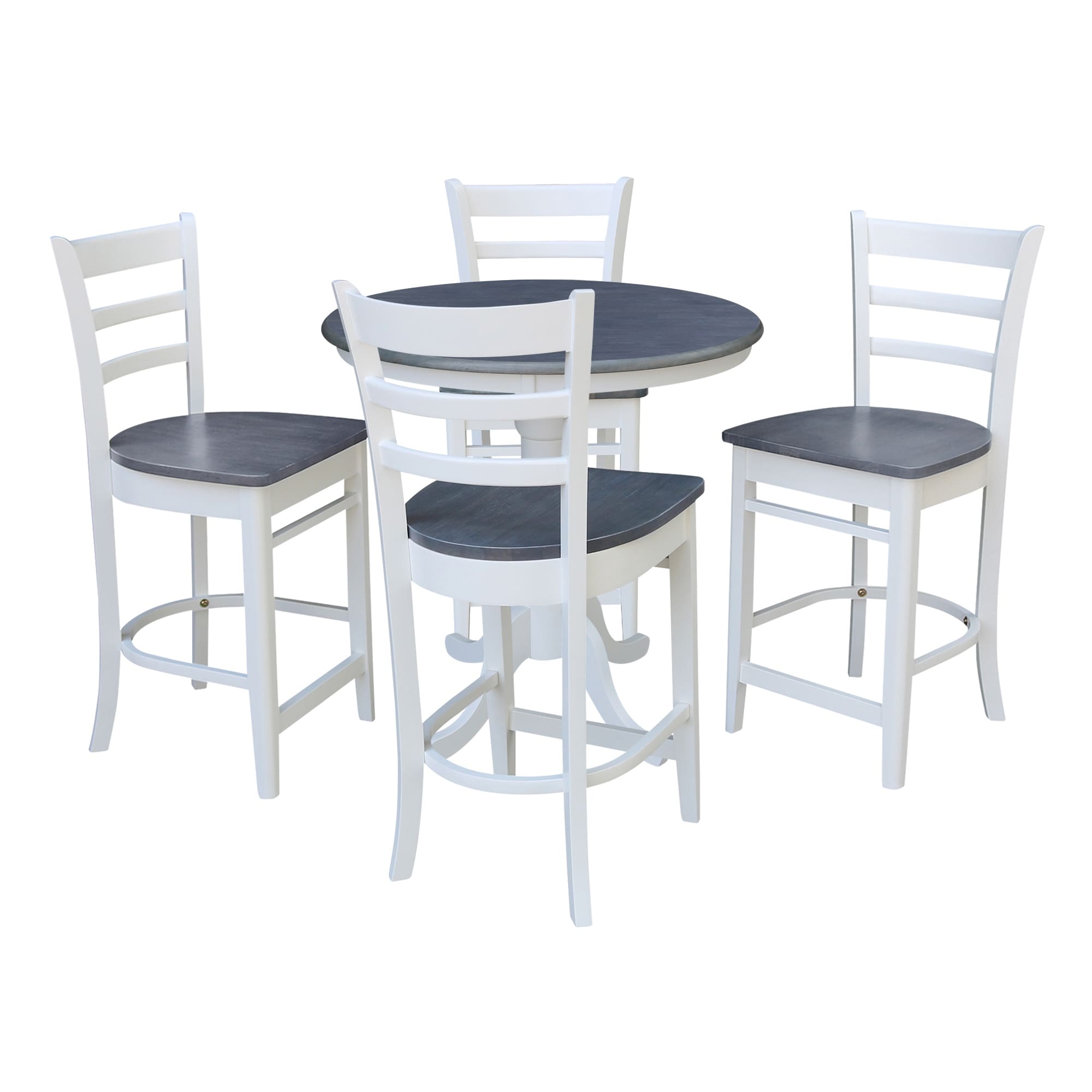 36 in Solid Wood Round Pedestal Gathering Height Dining Table with 4 Emily Counter Height Stools