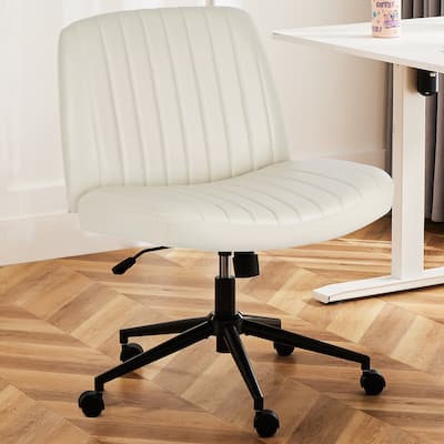 Criss Cross Legged Wheels Home Office Desk Chair, Leather Stools