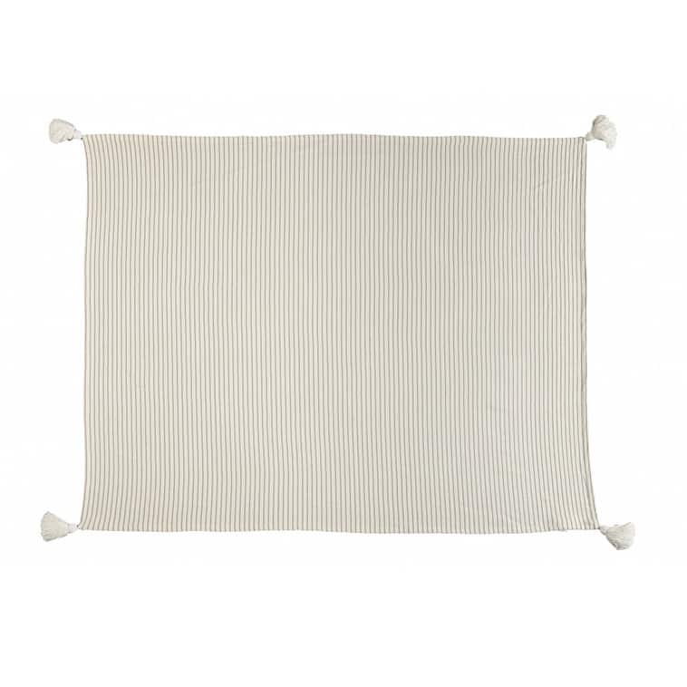 50" X 60" Brown and White Woven Cotton Striped Throw Blanket with Tassels