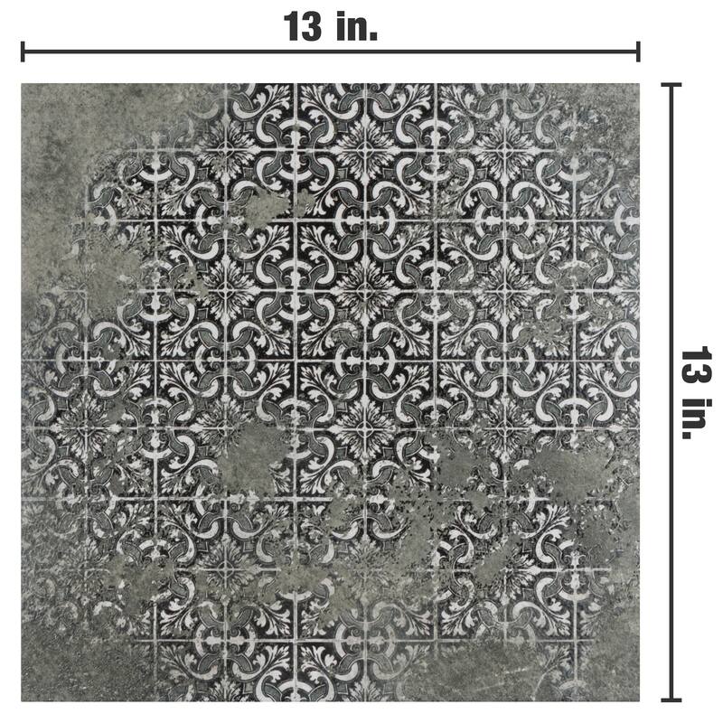 Merola Tile Antigua Deco Graphite 13" x 13" Porcelain Floor and Wall Tile
