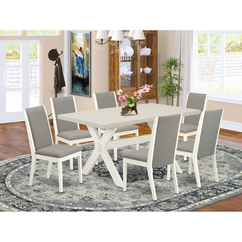 HomeStock 7-Piece Natural Oak Finish Solid Wood Top Dining Table with 6-Chairs