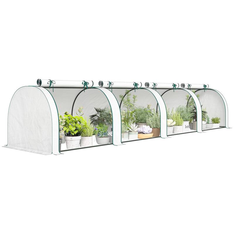 Outsunny Mini Greenhouse, 177.2" x 39.4" x 31.5" Portable Greenhouse with 4 Roll-Up Doors, PE Cover