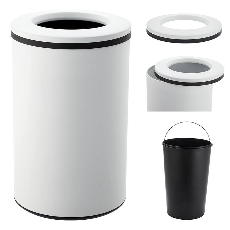 Commercial-Grade 40L Stainless Steel Open-Top Trash Can - 10.6 Gallon with Removable Inner Bucket Green - White