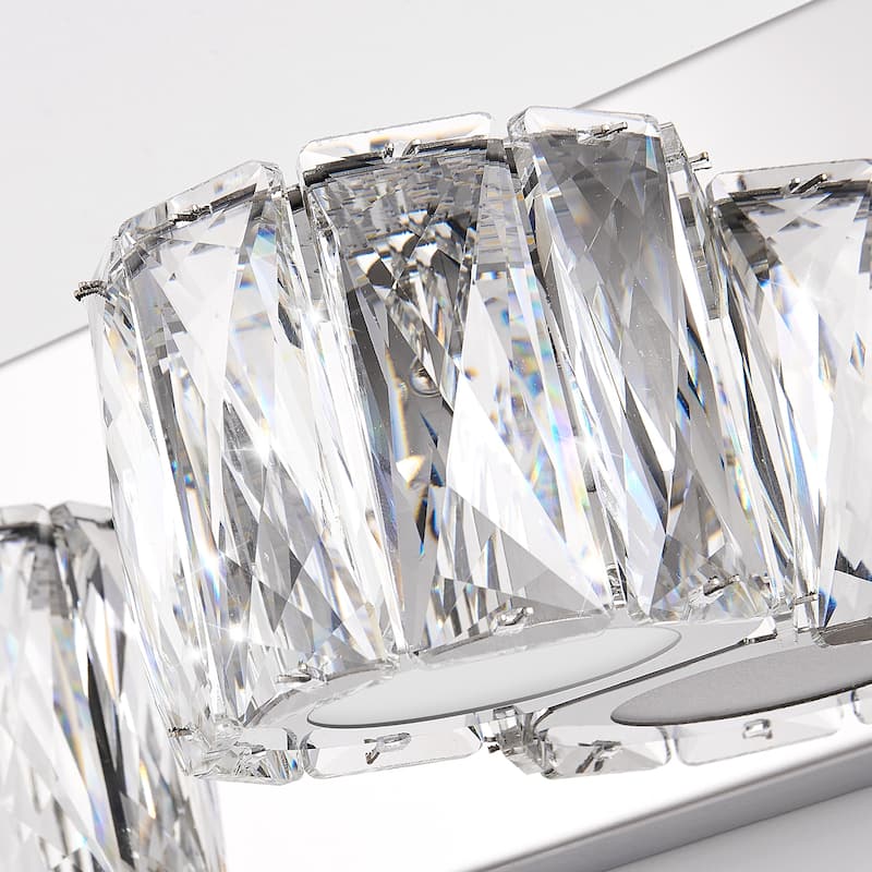35" Modern Crystal 5-Light LED Wall Sconce - Elegant Chrome Bathroom Vanity Light with Clear Crystal Shades
