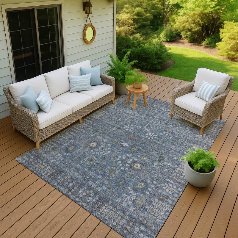 Machine Washable Indoor/ Outdoor Traditional Classic Chantille Rug - Blue - 8' x 10'