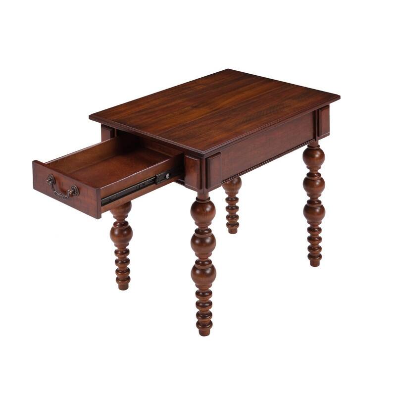 Retro 24" Solid Wood End Table with Drawer Easy Assembly Vintage Narrow Sofa Side Table for Living Room
