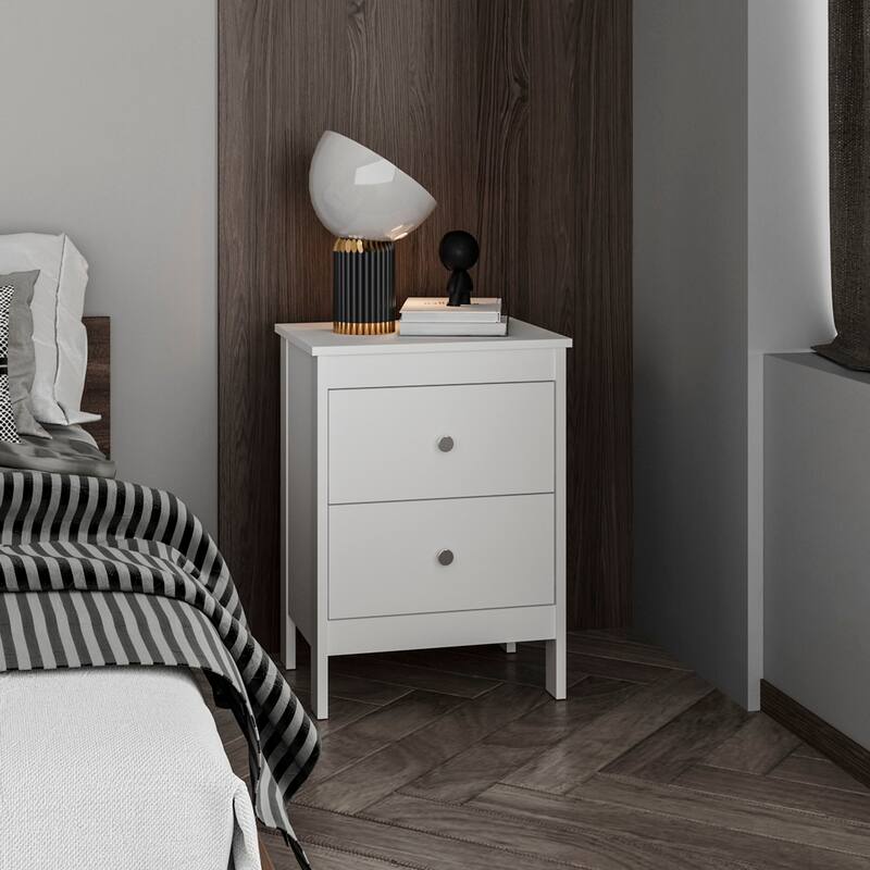 Modern White Two-Drawer Nightstand with Open Shelf - White