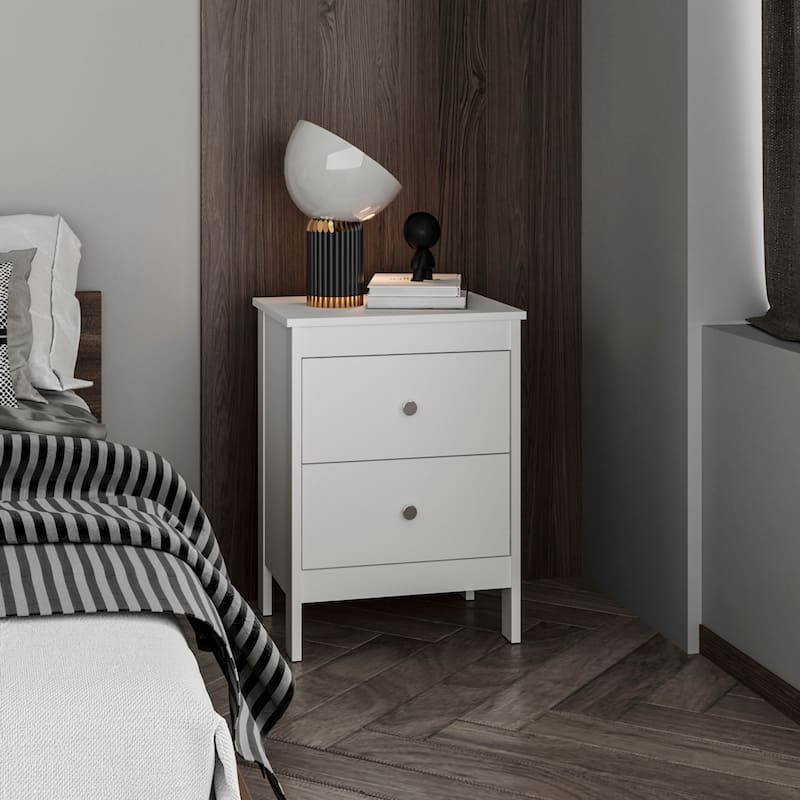 Nightstand Two Drawer And Open Shelf, Modern Bedside Table, White - White