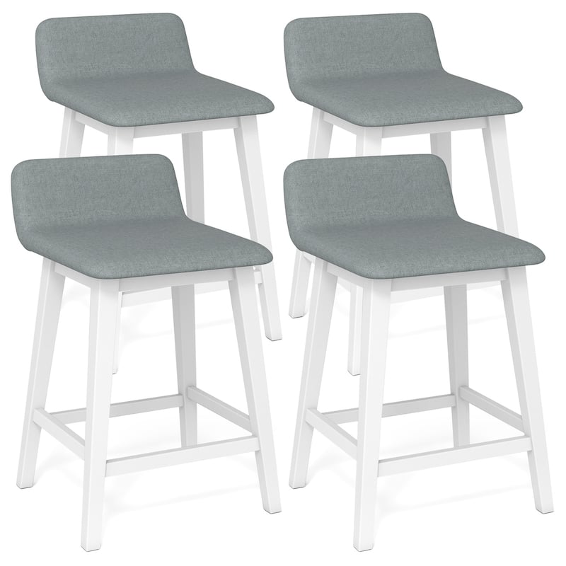 Gymax 2PCS 24'' Upholstered Barstools w/ Low Back Footrest Wood Legs - Counter Height - White - Set of 4