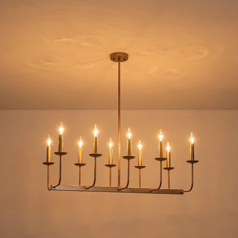Farmhouse 10-Light Candle Iron Kitchen Island Linear Chandelier