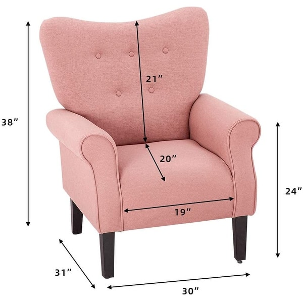 dimension image slide 0 of 12, EROMMY Wing back Arm Chair, Upholstered Fabric High Back Chair with Wood Legs