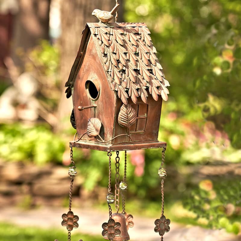 Antique Copper Hanging Birdhouse Wind Chimes "Cottage"