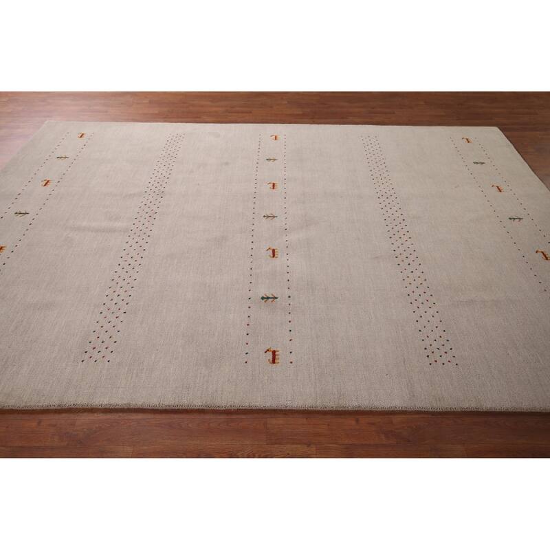 Gabbeh Oriental Area Rug Hand-Knotted Beige Tribal Wool Carpet - 6'7"x 9'9"