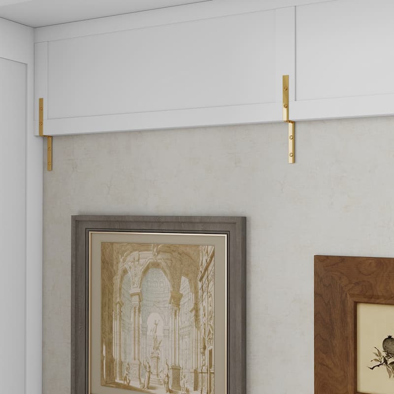 Roomfitters Queen Size Murphy Bed with Wardrobe and Desk, Space Saving Wall Bed with Gas Struts and Charging Station, White