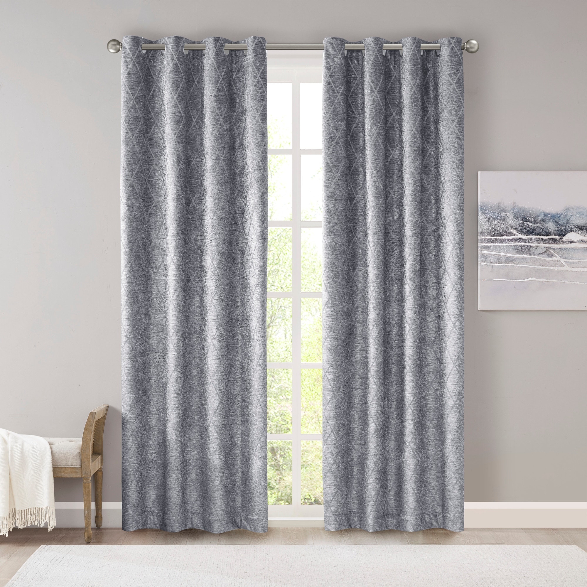 SunSmart Oxford Diamond Jacquard Total Blackout Single Curtain Panel