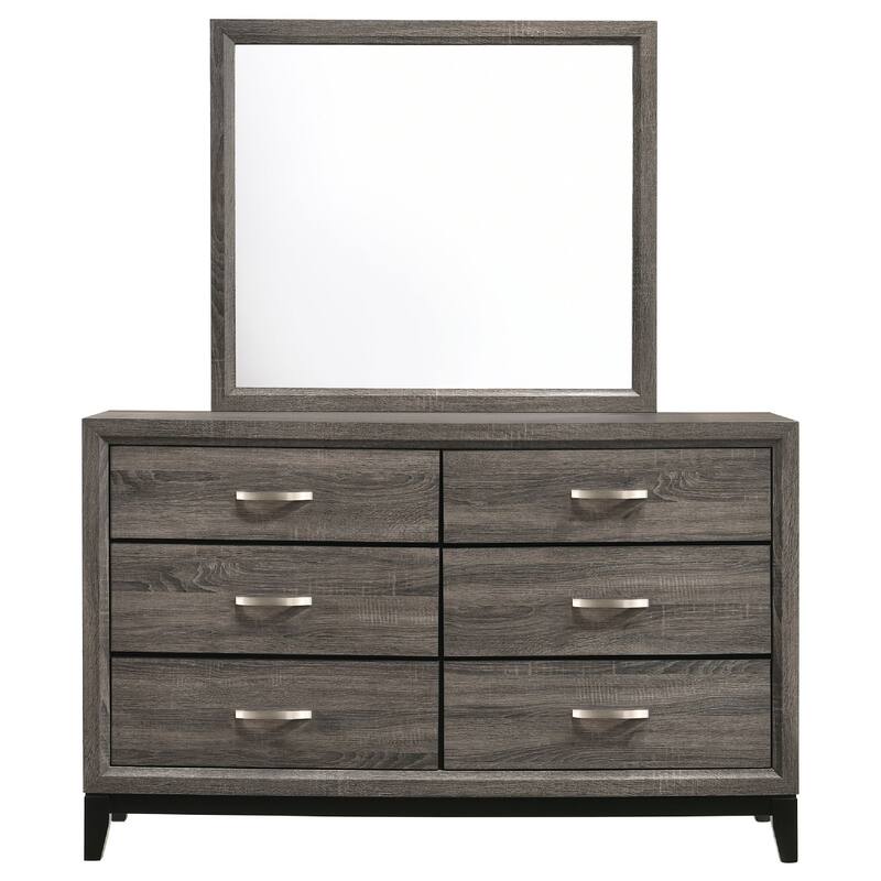 Mela 2pc Wide Dresser and Mirror Set, 6 Drawers, Gray Oak Wood