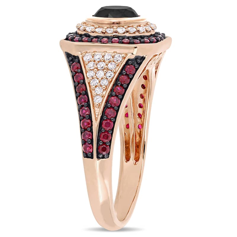 Miadora 1 1/4ct TDW Black White Diamond 5/8ct Ruby Ring in 10k Rose Gold