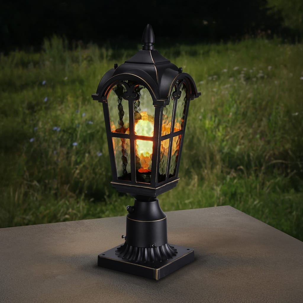 Dusk to Dawn Outdoor Post Lantern, Water Ripple Glass Post Light - 2PACK