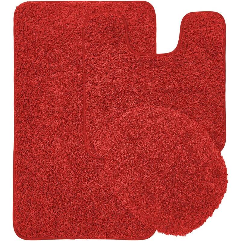 Layla 3 PC Shaggy Bathroom Rug Set, Bath Mat, Contour Rug, Lid Cover, Solid Colors