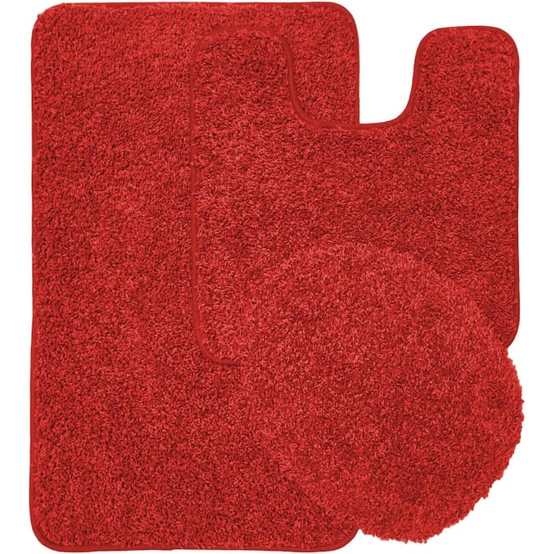 Layla 3 PC Shaggy Bathroom Rug Set, Bath Mat, Contour Rug, Lid Cover