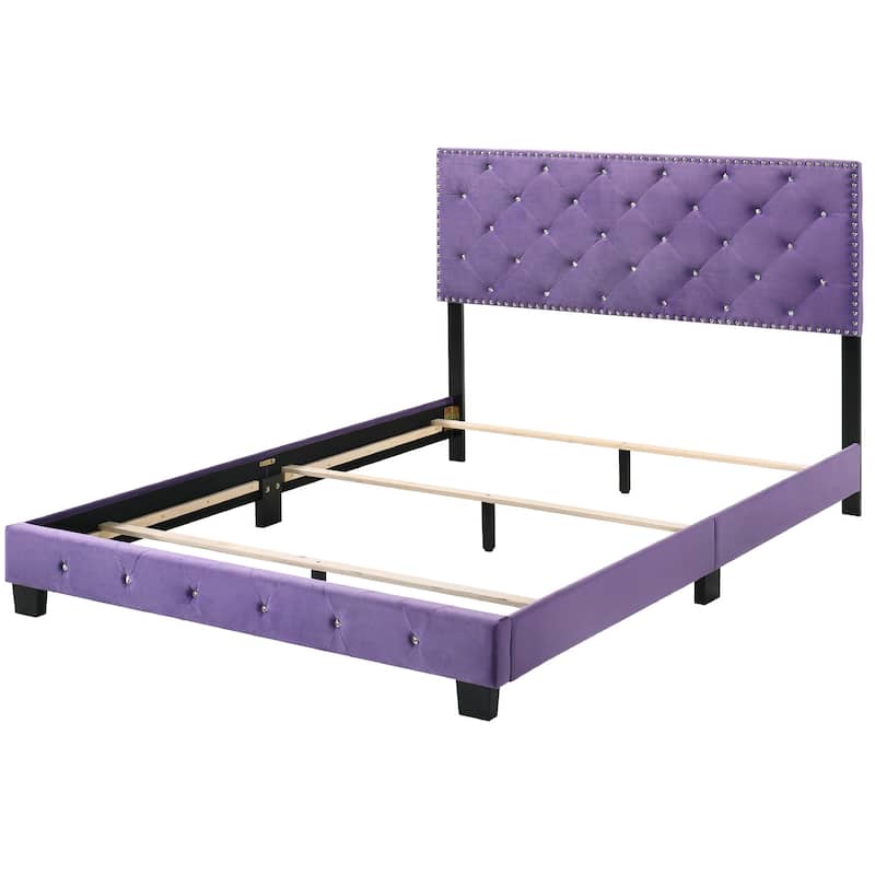 Faux Jewel Velvet Upholstered Full Panel Bed - 77" - Purple