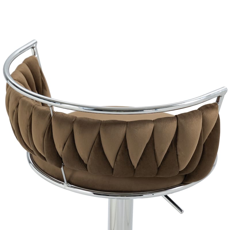 4 Set Modern Velvet Adjustable Swivel Bar Stools with Metal Frame