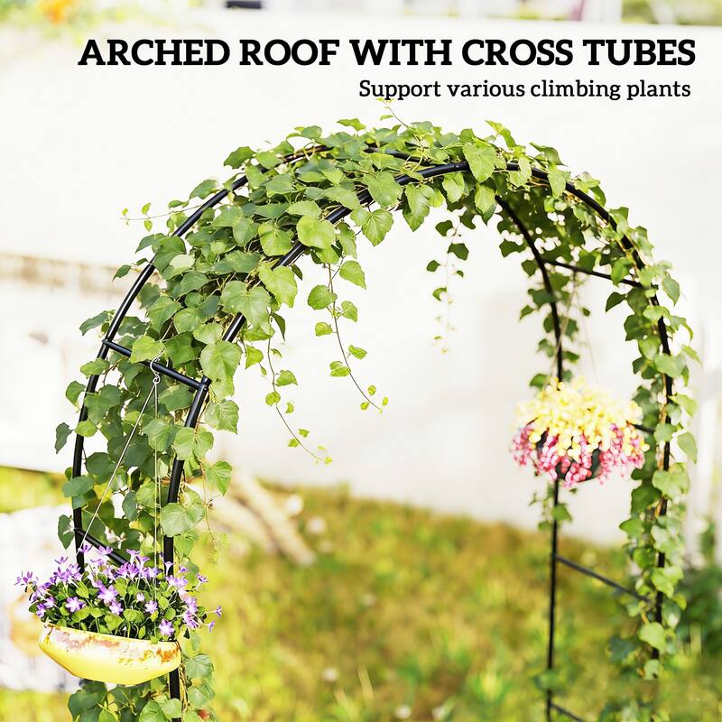 Outsunny 8 ft Steel Garden Arch, Garden Arbor Trellis with Large Base for Climbing Plants, Roses, Vines, Wedding Arch Stand