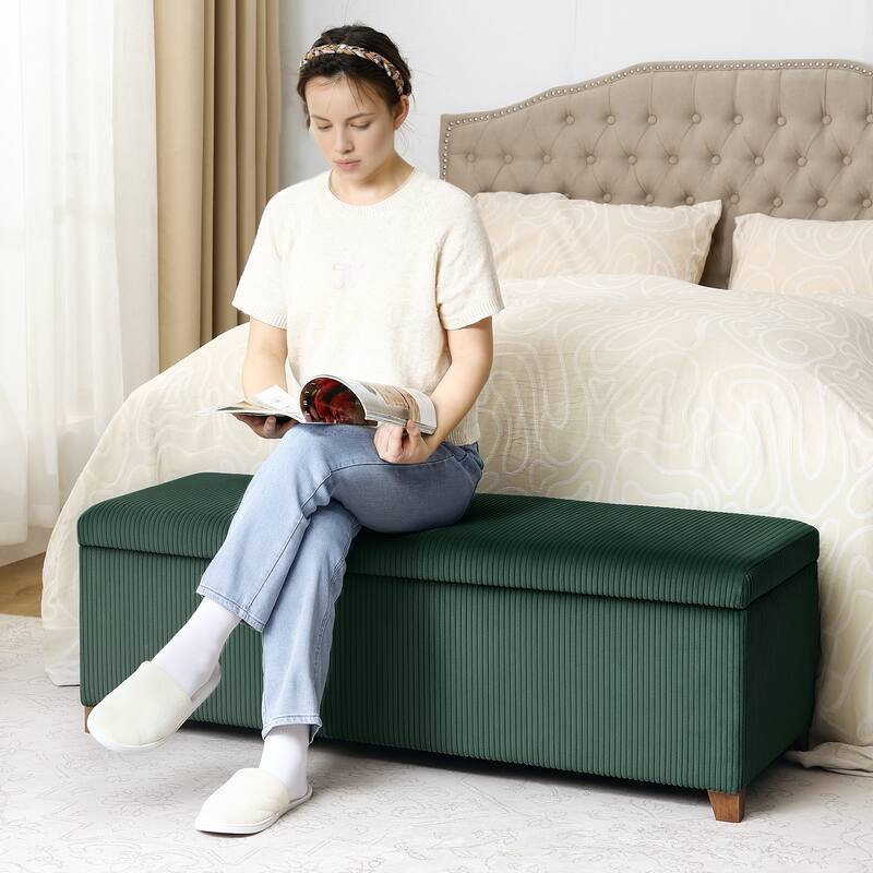 Adeco Corduroy Storage Ottoman for Living Room Bedroom