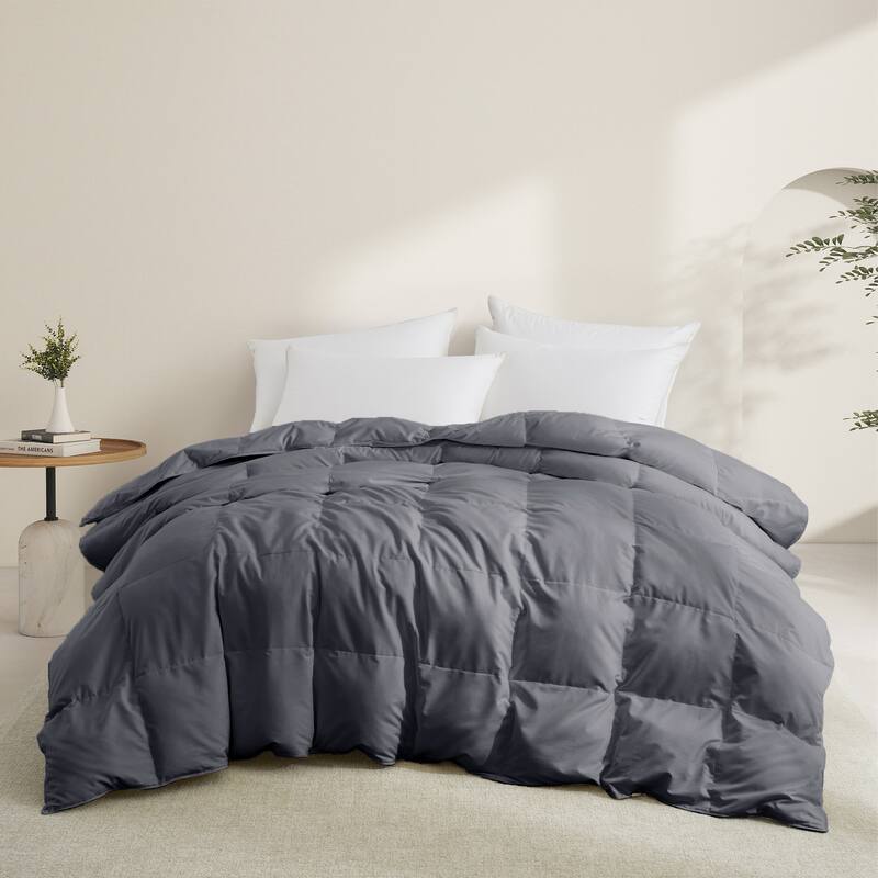 Lightweight to All-season White Goose Down Feather Fiber Comforter Duvet Insert - California King - All-season Dark Gray