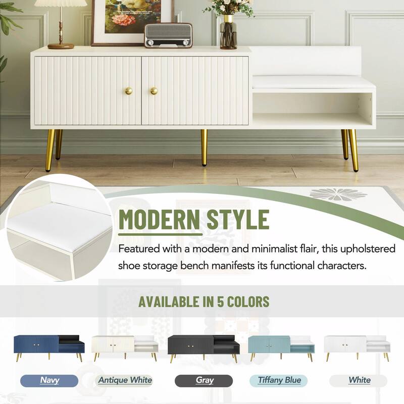 Modern Shoe Storage Bench with Hidden Compartment and Upholstered Cushion