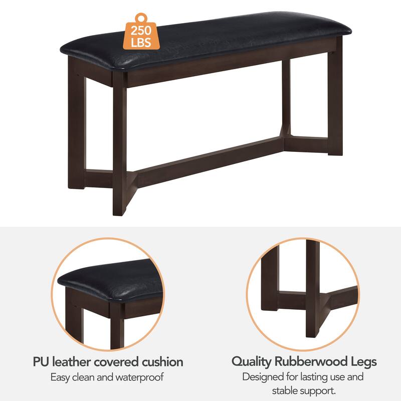 Dark Brown Farmhouse 6Piece Dining Table Set with 4 Upholstered Chairs