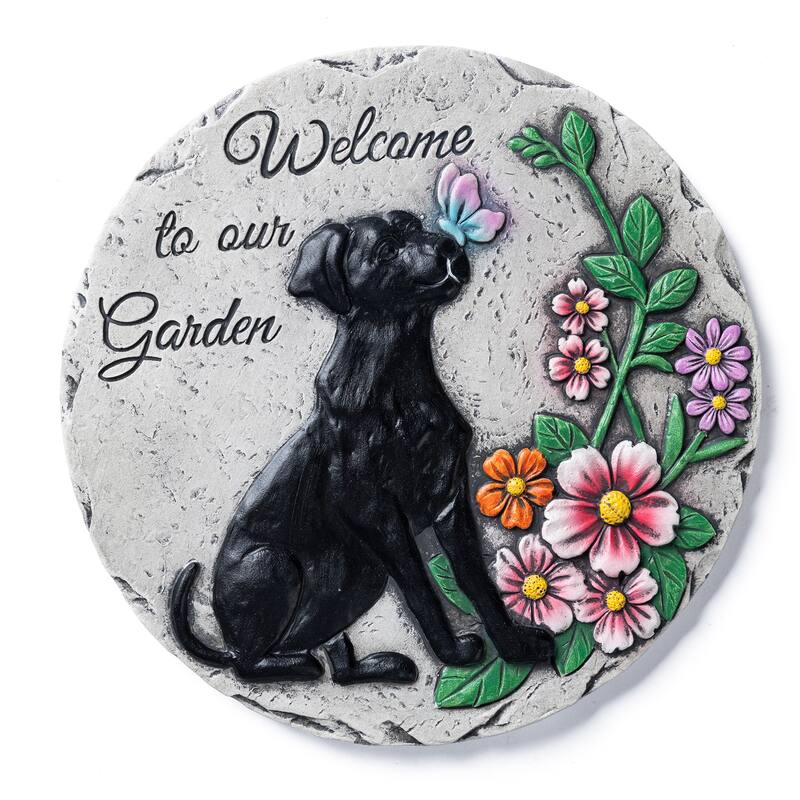 Glitzhome 4-Piece Cement Cat and Dog Textured Stepping Stones Garden Decor - 10 in