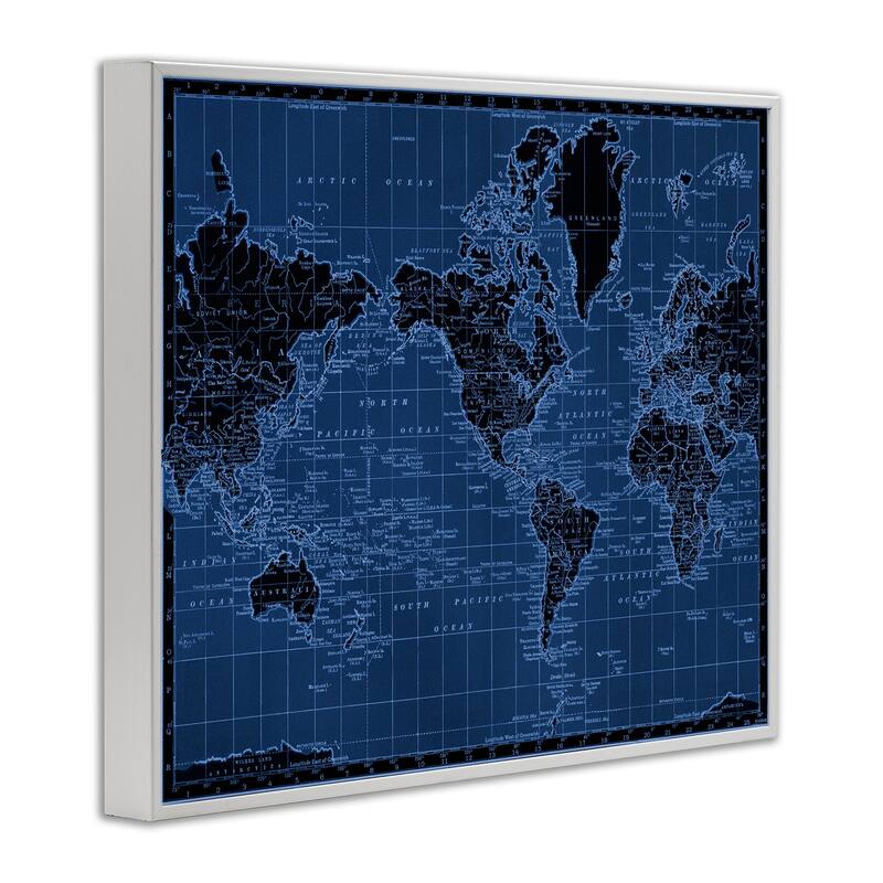Stupell Blue Toned World Map Framed Giclee Art Design By Phillipa Katz