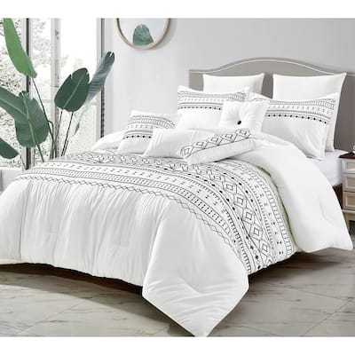 7 Piece Set Comforter White Minimal Tribal Geometric Striped Soft Bedding Set