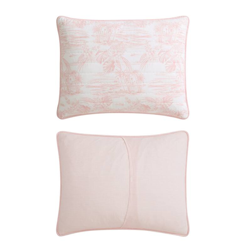 Tommy Bahama Beach Bluff Toile Cotton Reversible Pink Quilt Set