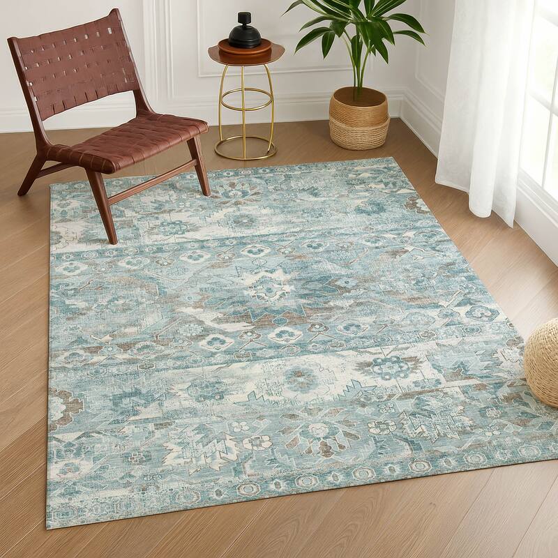 Machine Washable Indoor/ Outdoor Traditional Hudson Chantille Rug