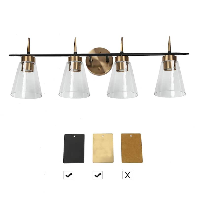 29 in. 4-Light Mid-Century Modern Black Antique Brass Vanity Light with Clear Glass Shade - 29" W x 10" H x 7" D