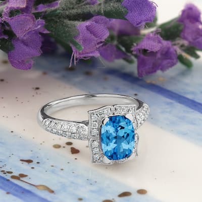 Auriya 1 3/8ct Fancy Cushion-cut Swiss Blue Topaz Halo Diamond Engagement Ring 1/3ctw 14k Gold