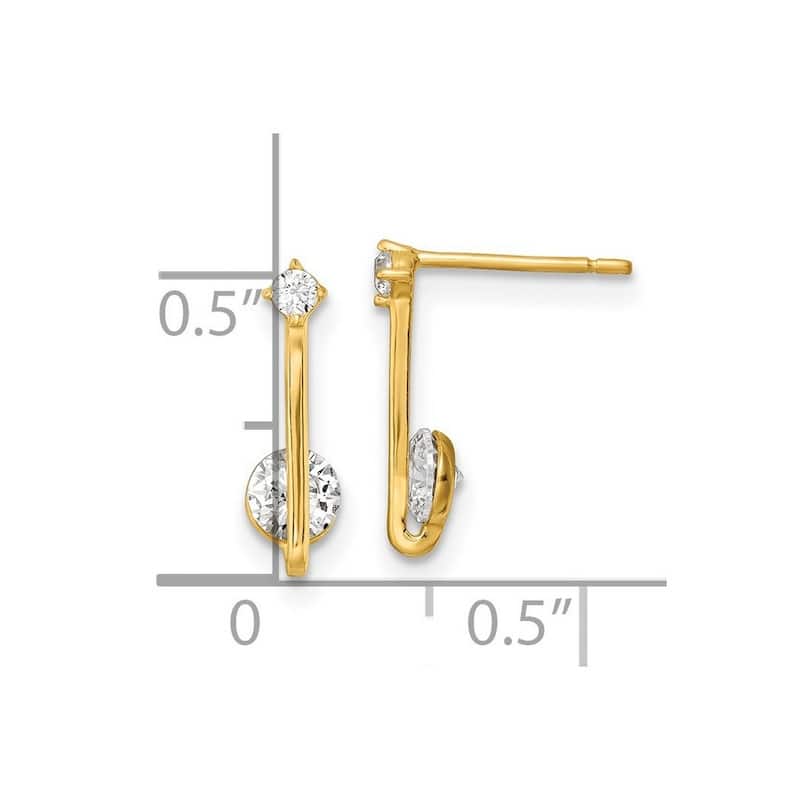Curata 14k Yellow Gold 13.5x4mm CZ Cubic Zirconia Drop Post Earrings