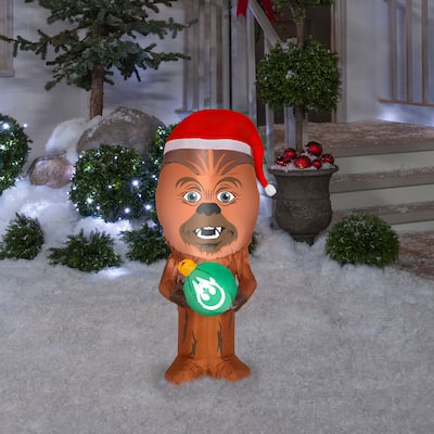Gemmy Christmas Airblown Inflatable Inflatable Chewbacca with Santa Hat, 3.5 ft Tall, Brown