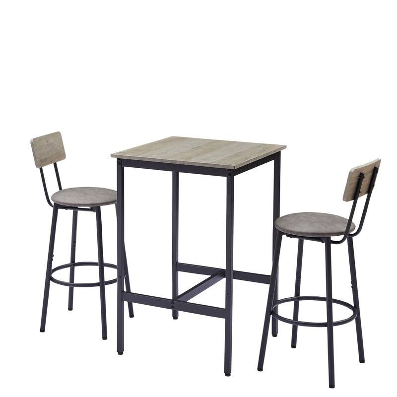 Industrial 2-Stool Bar Table Set, Space-Saving Counter Height Table with PU Cushioned Stools