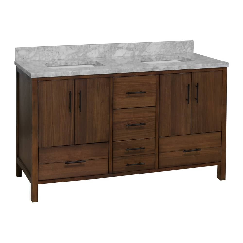 KitchenBathCollection California 60" Double Bathroom Vanity with Carrara Marble Top